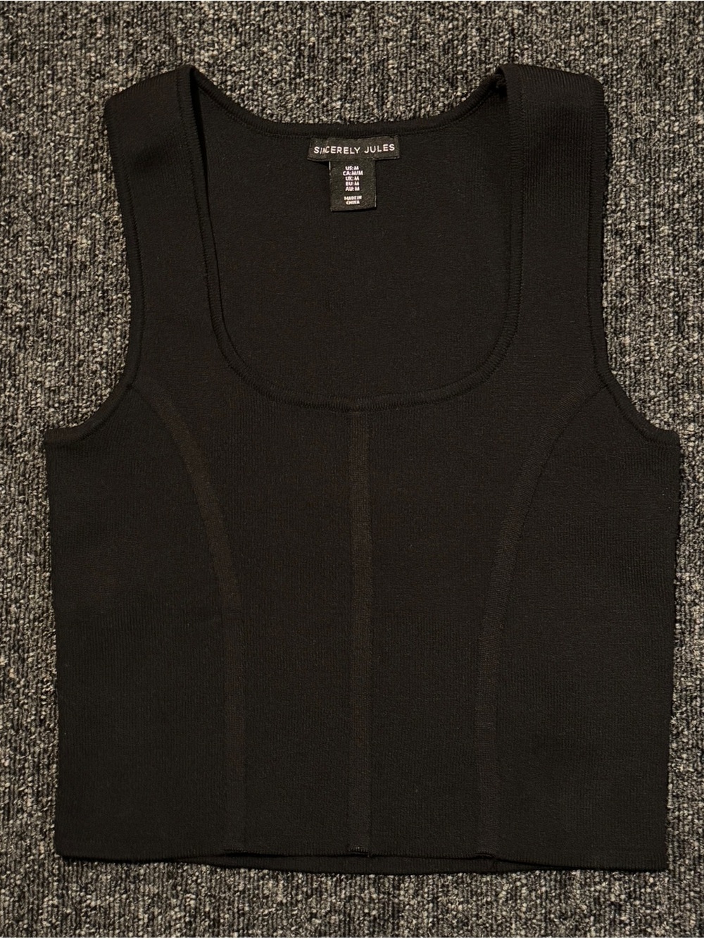 Sincerely Jules Black Ribbed Knit Corset Tank Top Crop Scoop Neck Women's Size M